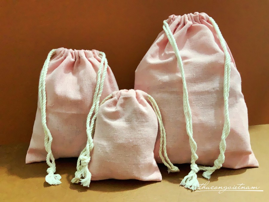 Set 3 túi rút vải bố - Hồng trơn